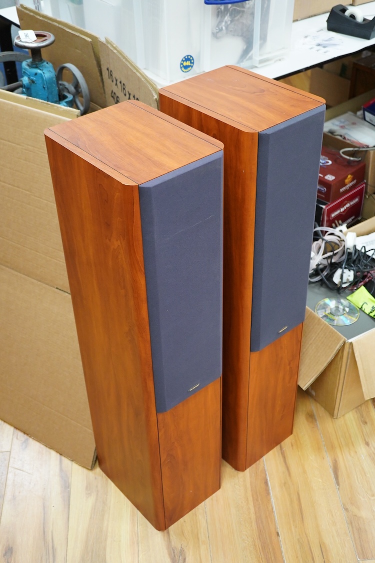 A TEAC four part Hi-Fi system with Celestrion F30 floor standing speakers, comprising a PD-H300C CD Player, a T-H300 AM/FM Tuner, an A-H300 integrated stereo amplifier, and a R-H300 stereo cassette deck, plus a remote co